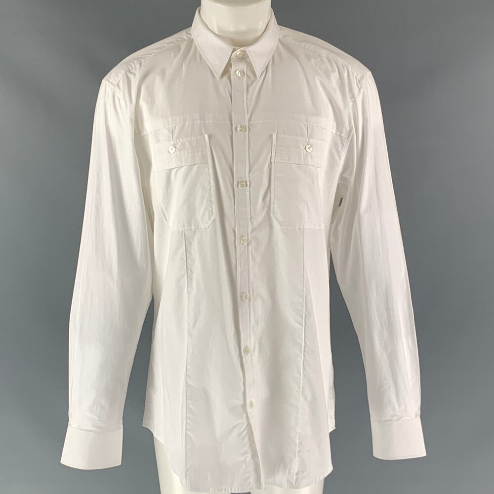 D&G DOLCE & GABBANA Size S White Solid Cotton Patch Pockets Long Sleeve Shirt